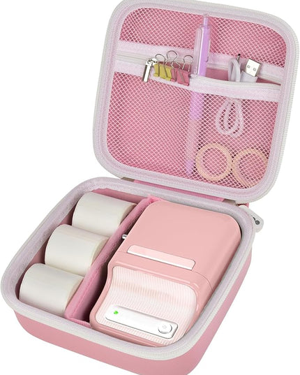 ALKOO Case Compatible with NIIMBOT B21 / Pro / B1 Label Maker Wireless Thermal Label Printer, Holder for Inkless Label Maker & Labeling Tapes Refills, with Mesh Pocket for Cable Accessories (Pink)