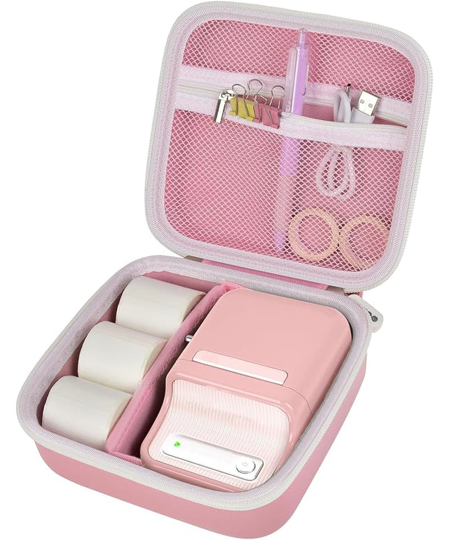 ALKOO Case Compatible with NIIMBOT B21 / Pro / B1 Label Maker Wireless Thermal Label Printer, Holder for Inkless Label Maker & Labeling Tapes Refills, with Mesh Pocket for Cable Accessories (Pink)