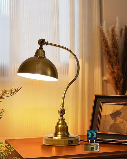 Antique Gold Vintage Desk Lamp Decorative Table Lamp for Home Office Living Room Bedroom Desk Light, Rustic Industrial Farmhouse Antique Library Study Desk Lamp E26 LED Bulb Included