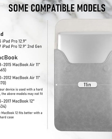Allinside 11-12 inch Laptop Sleeve Case Compatible with MacBook Air 11 2010-2015/MacBook 12 2015-2017, Waterproof PU Leather Laptop Sleeve Bag Protective Vertical Case Cover, Gray