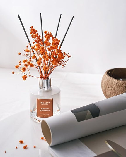 Airkeep Reed Diffuser Set,6.76 fl oz (200 ml) - Coconut & Pineapple Oil Diffusers with 8 Reed Sticks, Home Fragrance Reed Diffuser for Bathroom Shelf Decor