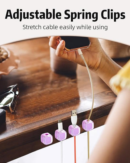 Magnetic Cable Clips Cord Organizer Holder, 6 Pack Adhesive Wire Holder Keeper Organizer USB Charging Cable Storage Holder for Home Office Phone Car Wall Desktop Nightstand Kitchen (Purple)