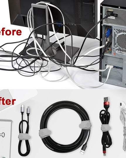 Nearockle 16Pcs Silicone Cable Straps Wire Organizer for Bundling Earphone, Phone Charger, Computer Cords, Reusable Cable Ties Cord Organizer in Home,Office,Kitchen,School(Grey)