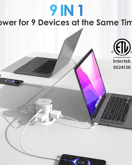 Pop Up Countertop Outlet with 15W Wireless Charger, 4 Outlets & 4 USB (2 PD20W USB-C) 3.15in Desk Hole Pop Up Power Outlet for Kitchen Countertop,Office Conference Table.ETL Listed