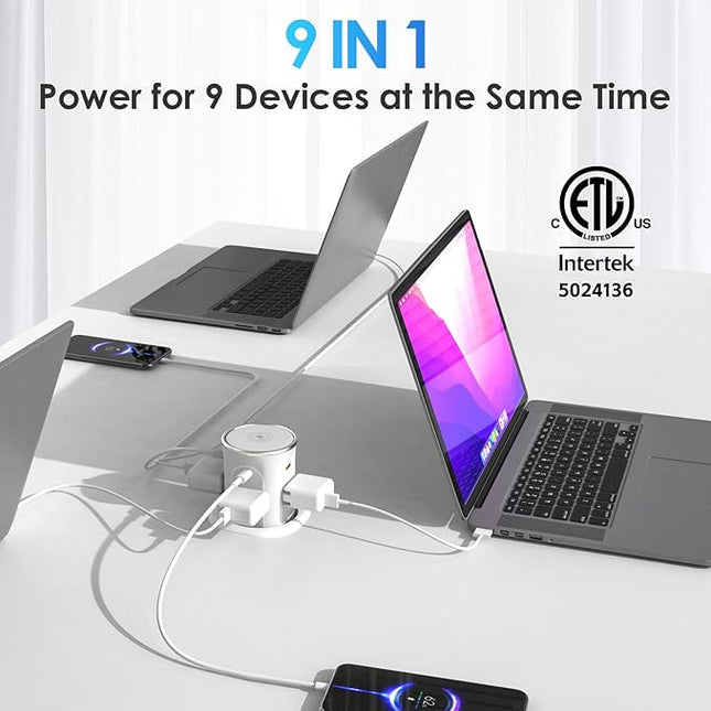 Pop Up Countertop Outlet with 15W Wireless Charger, 4 Outlets & 4 USB (2 PD20W USB-C) 3.15in Desk Hole Pop Up Power Outlet for Kitchen Countertop,Office Conference Table.ETL Listed