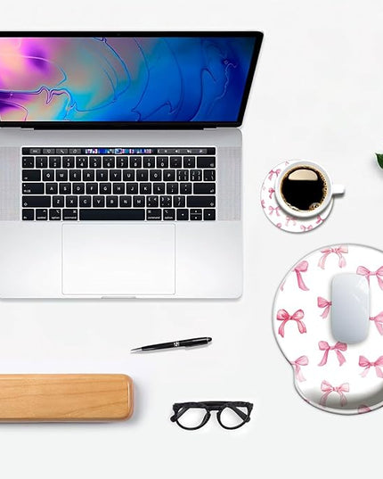Ergonomic Mouse Pad with Wrist Support,Mouse Pad with Wrist Rest,Relieve Wrist Pain Mousepad Non-Slip Rubber Base,Mouse Pads for Desk,Computers,Laptop,Office,Home,Accessories Cute Pink Bow