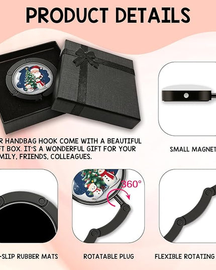 YAZMEEN Christmas Foldable Purse Hook for Table, Santa Snowman, Women's Handbag Hanger Holder, Portable Purse Table Hanger, Christmas Decor Gifts, Funny Desk Hook Gifts for Mom Wife Sister Friend