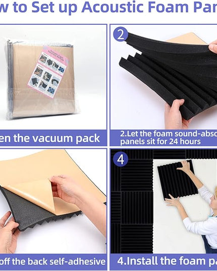 12 Pack Sound Proof Foam Panels Studio Acoustic Foam Panels,1" X 12" X 12"Soundproof Wall Panels with Self-Adhesive,Fire-Proofed Soundproofing Wedges,Acoustic Treatment Foam for Home-Black