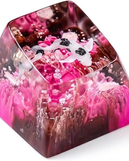 Kohaku Koi Artisan Keycap Pink Black Ocean R1 SA Profile Custom Keycaps 1U ESC Handmade Gaming Resin Key Cap Cherry MX Switch Compatible Mechanical Keyboard Koi Lover Gift