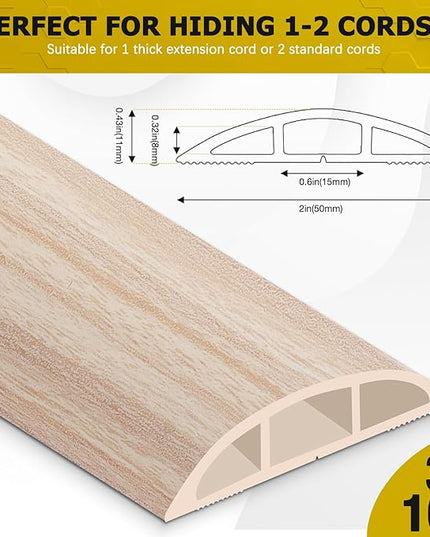 Floor Cord Cover 10FT Cord Covers for Wires on Floor Protect Wires & Prevent Trip Hazards, Easy to Cut for Home, Office, School, Concerts, Cavity W0.6in x H0.32in