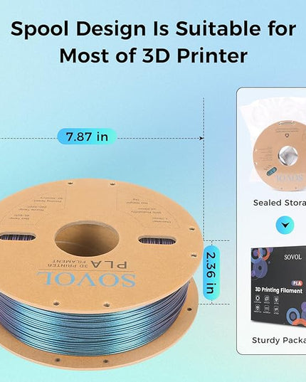 Sovol PLA Filament 6KG, Silk Tri Color & Dual Color Co-Extrusion PLA, Shiny Multicolored Fast Change Rainbow 3D Printer Filament, Matte & Glitter & Glow in The Dark PLA 1.75mm 1kg/ 2.2lbs +/-0.03mm