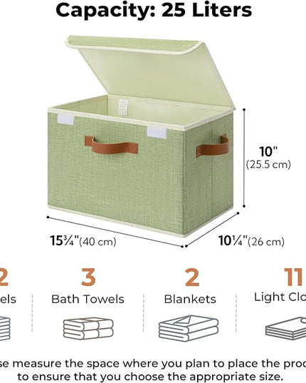 GRANNY SAYS Fabric Storage Bins with Lids, Decorative Storage Boxes with PU Handles, Keepsake Memory box, Shelf Baskets for Closet, Sage Green, Large, 2-Pack