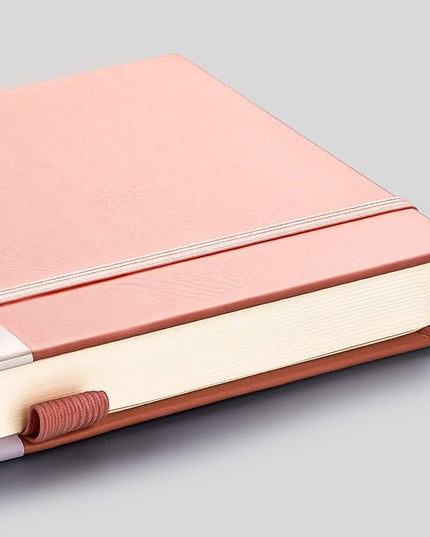 EMSHOI Dotted Notebook - 256 Pages A5 Bullet Dotted Journal, Hardcover Dot Grid Notebook, Leather Notebooks for Work, 120gsm Thick Paper,16 Perforated Pages, Inner Pocket,5.75'' × 8.38''-Pink