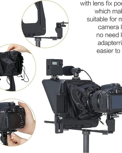 A10 Portable Teleprompter for Smartphones & DSLR Cameras with Phone Holder, Remote Control Ideal for Live Streaming, Interviews, Speeches & Video Production