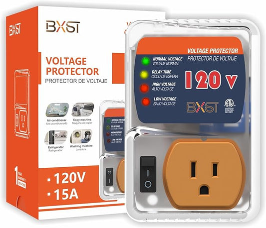 [ETL Listed] BXST Refrigerator Surge Protector, One Outlet Wall Plug Adjustable Voltage Regulator Against High and Low Voltage, Power Surge Protector for Fridge and Home Appliances, 120V 1800W, 1 Pack