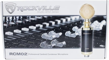 Rockville RCM02 Pro Studio Condenser Microphone, Cardioid Pattern, All-Aluminum Chassis with Steel Basket, Dual Connectivity XLR and 3.5mm, Shock Mount, Cables, for Recording and Podcasting