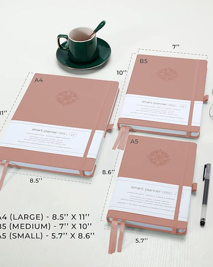 Smart Planner Pro – Undated Daily Planner – Medium B5 – Achieve Goals & Increase Productivity with Weekly, Monthly, Work Sections - Organizer Planner with Back Pocket, 3 Satin Bookmarks & Pen Holder
