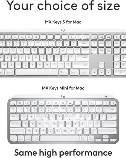 Logitech MX Keys S for Mac, Wireless Keyboard, Fluid, Precise Laptop-Like Typing, Programmable Keys, Backlit, Bluetooth USB C Rechargeable for MacBook Pro, MacBook Air, iMac, iPad - Pale Grey