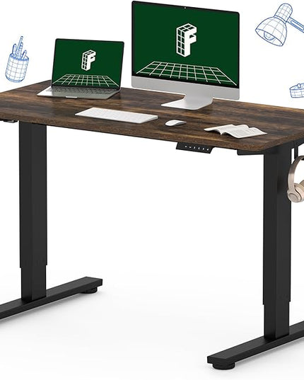 FLEXISPOT One-Piece Electric Standing Desk, 48 x 24 Inches Adjustable Desk with Seamless Desktop, Memory Controller Height Adjustment (Black Frame + Rustic Desktop, 2 Packages)