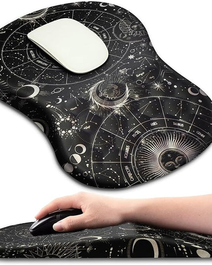 Hokafenle Ergonomic Mouse Pad Wrist Support with Massage Design, Wrist Rest Pain Relief Mousepad with Memory Foam&Non-Slip PU Base,Mouse Pads for Wireless Mouse (12x8 inch,Tarot Constellation)