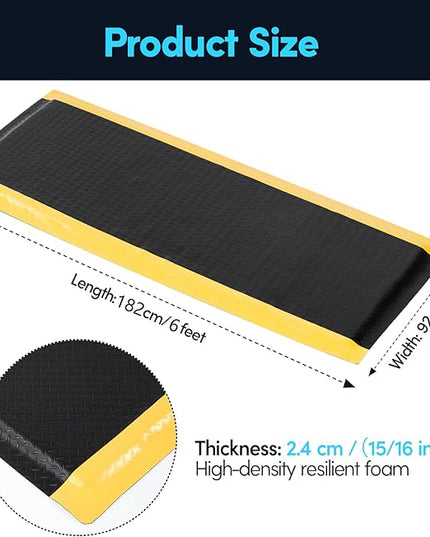 3 x 6 FT Anti Fatigue Mats Industrial 15/16 Inch Thick Soft Sponge Ergonomic Mat Durable Heavy Duty Diamond Plate for Standing Non Slip Industrial Grade Floor Mat for Leg & Back Pain