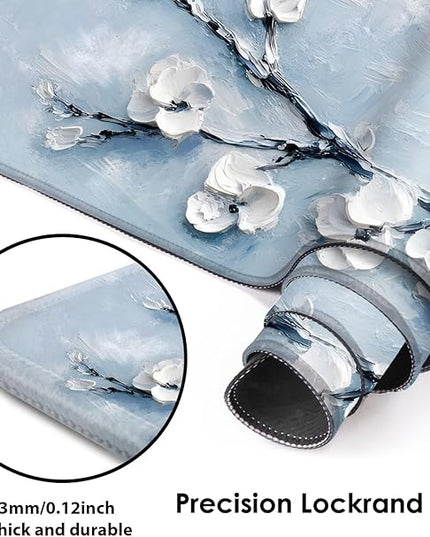 Galdas Gaming Mouse Pad XXL XL Large Long Extended Big Mousepad Non-Slip Rubber Keyboard Mouse Pad with Stitched Edges for Laptop Home Office (31.5x11.8x0.08 Inch) -Snow Floral
