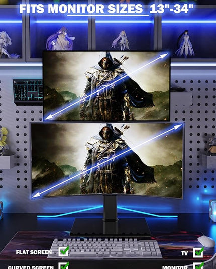 Dual Monitor Stand - Vertical Stack Screen Free-Standing Monitor Riser Fits Two 13 to 34 Inch Screen with Swivel, Tilt, Height Adjustable, Holds One (1) Screen Up to 44Lbs