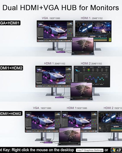 USB Docking Station GIQ USB C HUB USB 3.0 to Dual HDMI VGA Adapter Triple Display USB C Laptop Docking Station Dual Monitor HDMI Splitter Extender Compatible with MacBook M1 M2 USB Dock-Purple