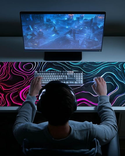 Large Mouse Pad Gaming Mousepad 31.5 x 11.8 Inch Keyboard Desktop Mat Diatomite XL Mouse Pad for Home and Office Desk Accessories with Neon Abstract Wave Pattern Artwork Diatomite