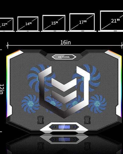 ICE COOREL Gaming Laptop Cooling Pad 15-17.3 Inch, Laptop Fan with 6 RGB Cooling Fans, Laptop Cooling Stand with 6 Height Adjustable, Laptop Cooler with LCD Screen, 2 USB Ports, Phone Stand