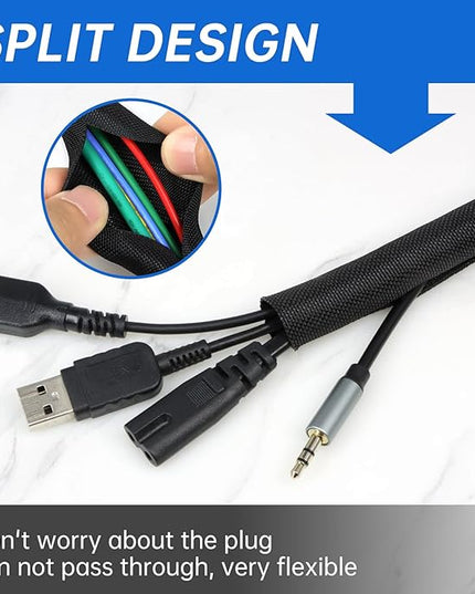 YOUBO Split Braided Cable Sleeve，Flexible Wire Loom Tubing, Automotive Cord Protector Pet Proof, Cable Management for Computer TV Electric Wires Harness 16ft (Black, 32mm（1-1/4")