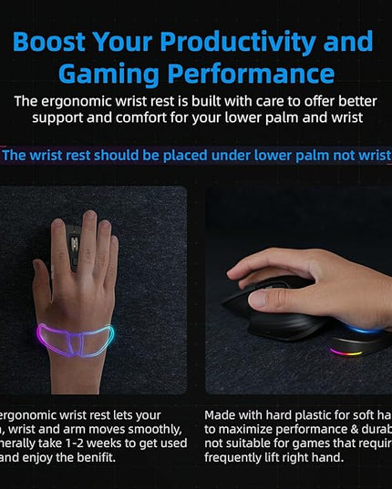 HornsX1 Right-Handed RGB Ergonomic Gliding Palm Rest for Mouse, Wrist Rest Pad, 3 RGB Lighting Modes, Reduce Wrist Pain, Anti-Fatigue, for Gaming/Office Work Casual Use - Black2, 1 PCS