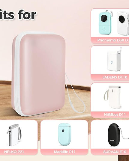 Nelko Genuine Case Compatible P21 Label Maker, Compatible with Most Mini Label Printers, for Labeler Makers & Labeling Tapes, Box with Mesh Pocket for Batteries Accessories (Case Only), Pink