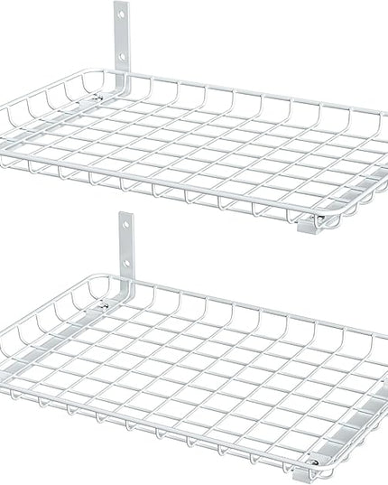 EVERHANGER Garage Wall Shelves 12x18 Inch, Wall Mounted Storage Shelf, Metal Shelf Rack, Heavy-Duty Shelf Organizer 2 Pack, White