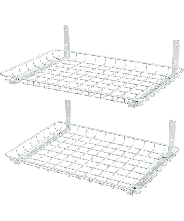EVERHANGER Garage Wall Shelves 12x18 Inch, Wall Mounted Storage Shelf, Metal Shelf Rack, Heavy-Duty Shelf Organizer 2 Pack, White