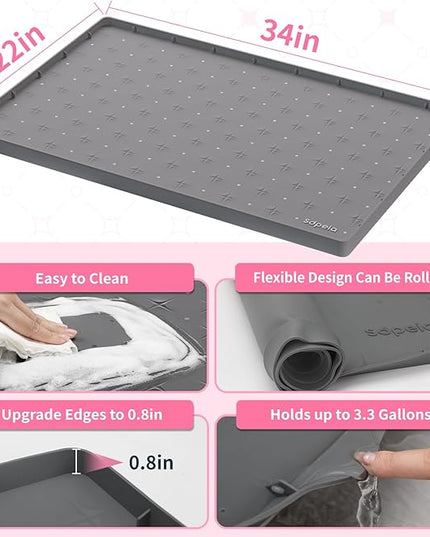 Sdpeia Under Sink Mat 31"×22" Waterproof Silicone Cabinet Liner & Sink Protector for Kitchen & Bathroom, Multi-Purpose Organizers Tray for Pets, Laundry, Cat Litter Mat,Gray