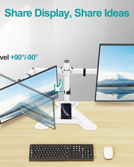 MOUNT PRO Dual Monitor Stand, Free-Standing Full Motion Monitor Desk Mount Fits 2 Screens up to 27 inches,17.6lbs with Height Adjustable, Swivel, Tilt, Rotation, VESA 75x75 100x100,White