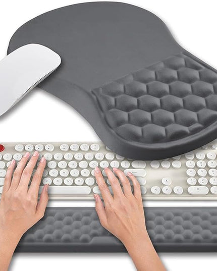 Hokafenle 2 in 1 Ergonomic Mouse Pad Wrist Support & Wrist Rest for Computer Keyboard Set, with Relieve Carpal Tunnel Pain Massage Bulge and Full Memory Gel Design (2In1 Set, Dark Gray)