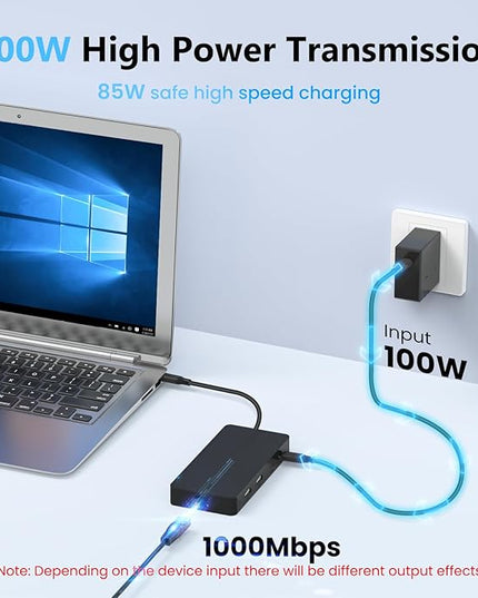 Laptop Docking Station Dual 4K HDTV Monitor, Fophmo USB C to 2 HDTV Splitter Extended Display, 1000Mbps LAN, USB A&C 3.0 Ports(10Gbps), SD/TF Card, 100W PD Charging, MacOS Only Mirrors Same Screen
