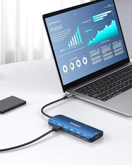 Acodot 9 in 1 USB C to 4K@60HZ HDMI Multiport Adapter, 3 USB 3.0 Ports, SD/TF Card Reader, 100W PD, Designed for MacBook Pro Air HP XPS etc, Blue