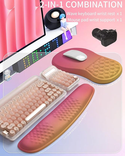 Hokafenle 2in1 Combination, Wave Keyboard Wrist Rest and Ergonomic Curvature Mouse Pad Wrist Support for Relieve Wrist Pain, Filled with Soft Cushion Memory Foam, Sunset Glow
