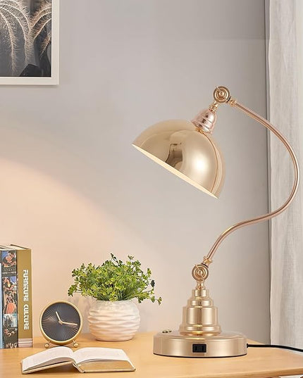 Vintage French Gold Desk Lamp Decorative Table Lamp for Home Office Living Room Bedroom Desk Light, Rustic Industrial Farmhouse Antique Library Study Desk Lamp E26 LED Bulb Included