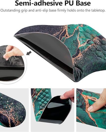 Mouse Pad Wrist Support, Laokiiy 2 in1 Keyboard Wrist Rest+ Ergonomic Mouse Pad, Non-Slip Wrist Rest for Computer Keyboard, Made Easy Typing & Relieve Wrist Pain（Green Gold Black Marble）