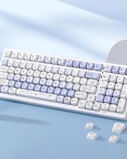 PBT Keycaps-MOA Highly Rounded Heat Sublimation, Cute Puppy Custom Keyboard Keycap Set 64/68/75/84/87/96/98/100/104/108,Compatible with A Variety of Cross-Switch Keyboards(133 Keys)