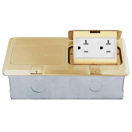 ENERLITES Dual Pop-Up Floor Box Kit, 8.68" X 4.81" Cover, 20A Tamper-Weather Resistant Receptacle Outlets, Watertight Gasket, Corrosive Resistant Hardware, 962301-C, Brass