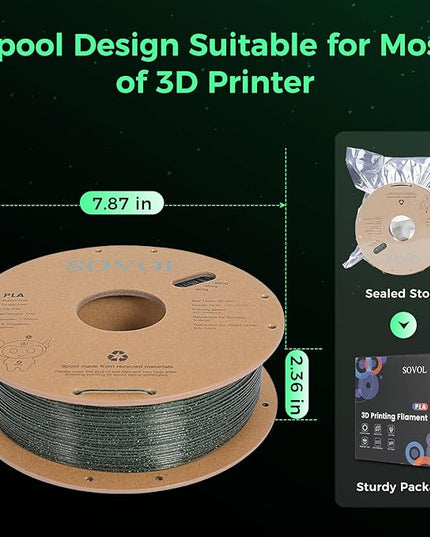Sovol 3D Printer Luminous Filament, Glow in The Dark PLA 1kg (2.2 lbs) Spool 3D Printing Materials, Dimensional Accuracy +/- 0.03 mm, 1.75 mm, Shiny Green