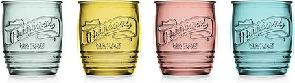Glaver's Set Of 4 Original Mason Collins Glasses Assorted Colored Drinking Glasses For Juice Smoothies Cocktails Fine Beverage Glass Cups (Original Mason Whiskey Colored 13 OZ.)
