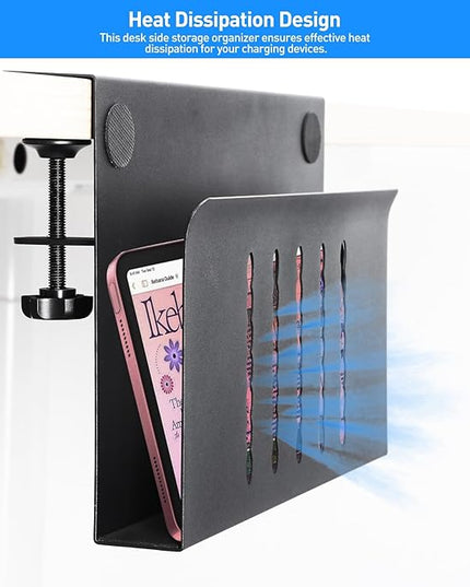 MAXECHO Desk Side Storage, Under Desk Laptop Mount, Table Side Hanging File Organizer, No Drill Clamp On Cable Management Tray, Laptop Holder with Magnetic Pen Holder for Office and Home, Load 22 Lbs