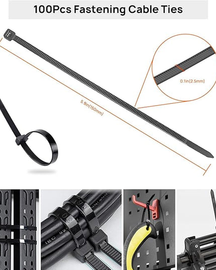 Cable Management Kit - 4 Cable Sleeve, 57 Self Adhesive Cable Clips, 12 Hanging Strips, 12 Cable Organizer Straps and 100 Fastening Cable Ties for TV Computer Under Desk (Black and White)