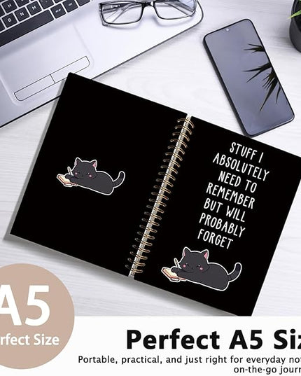 LIANGW Funny Black Cat Spiral Notebook Journal, Black Cat Lovers Gifts Journal for Writing, Pet Cats Mom Lady Owner Gifts, Cats School Office Stuff Supplies, 5.5x8.3 Inch